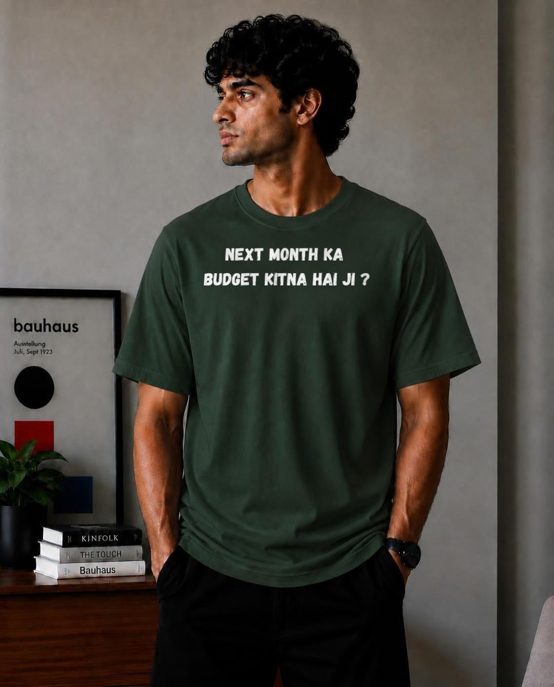 Next Month Ka Budget Oversized T-Shirt - Forest Green
