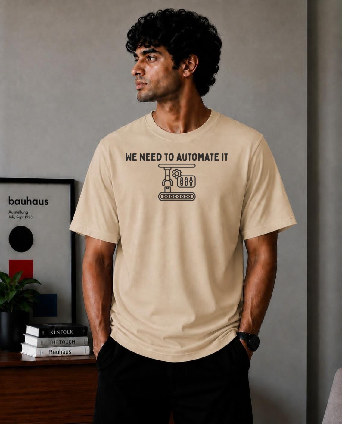 We Need to Automate - Tee Oversized T-Shirt - Beige