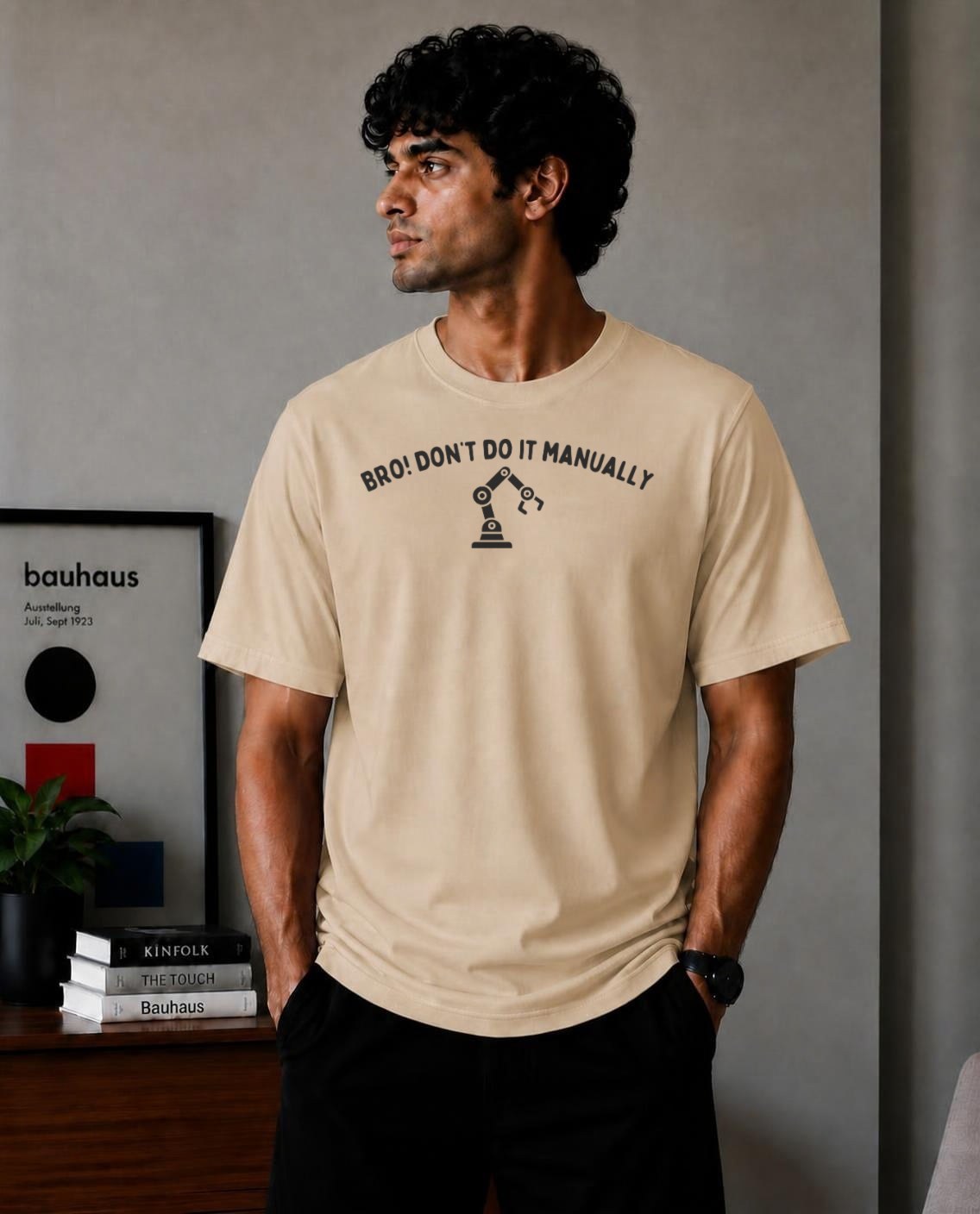 Don't Do It Manually Oversized T-Shirt - Beige