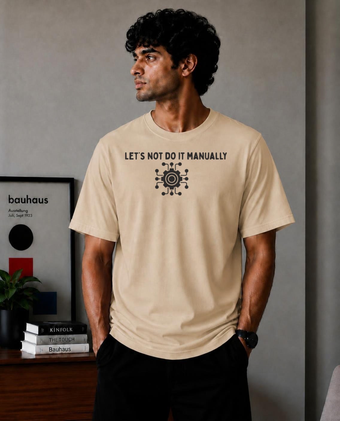 Let's Not Do It Manually Oversized T-Shirt - Beige