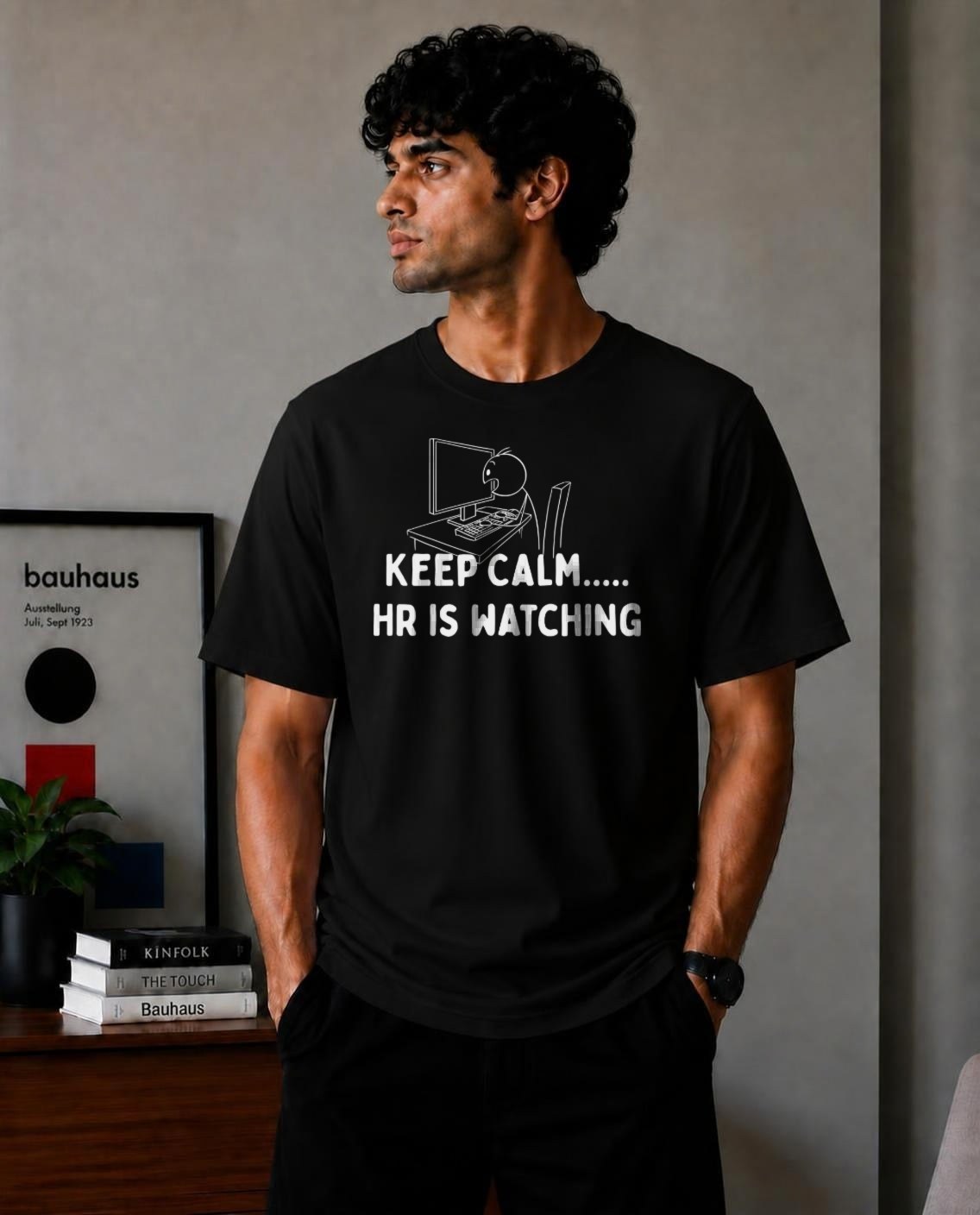 Keep Calm..... HR is watching Oversized T-Shirt - Black