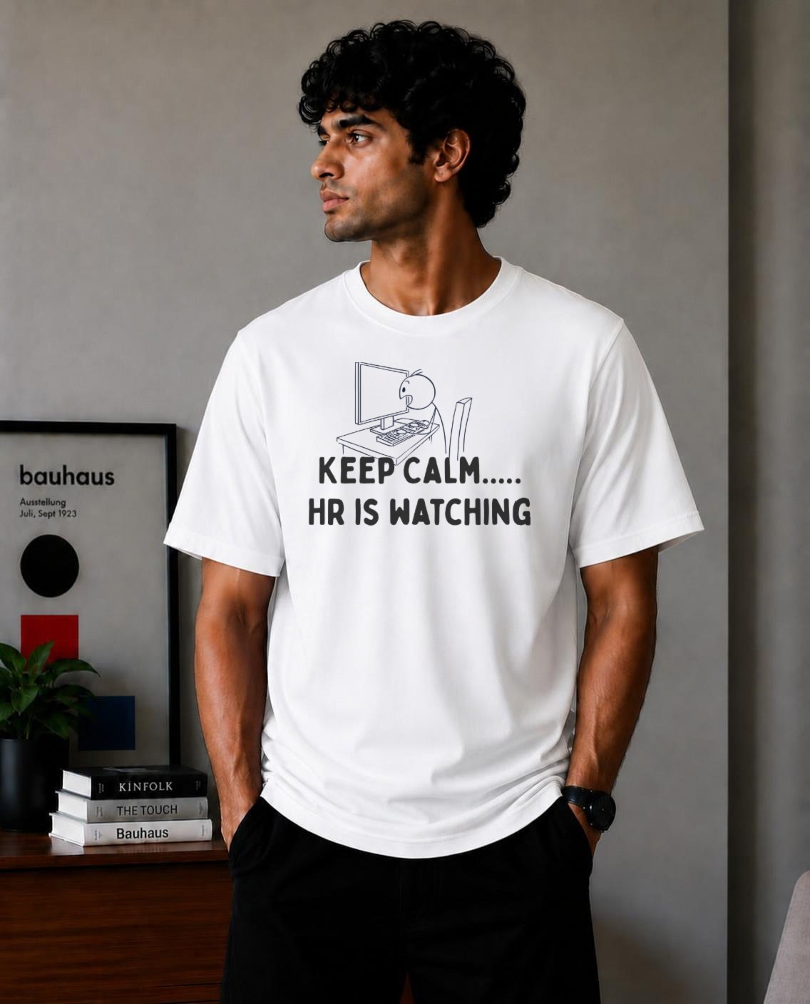 Keep Calm..... HR is watching Oversized T-Shirt - White