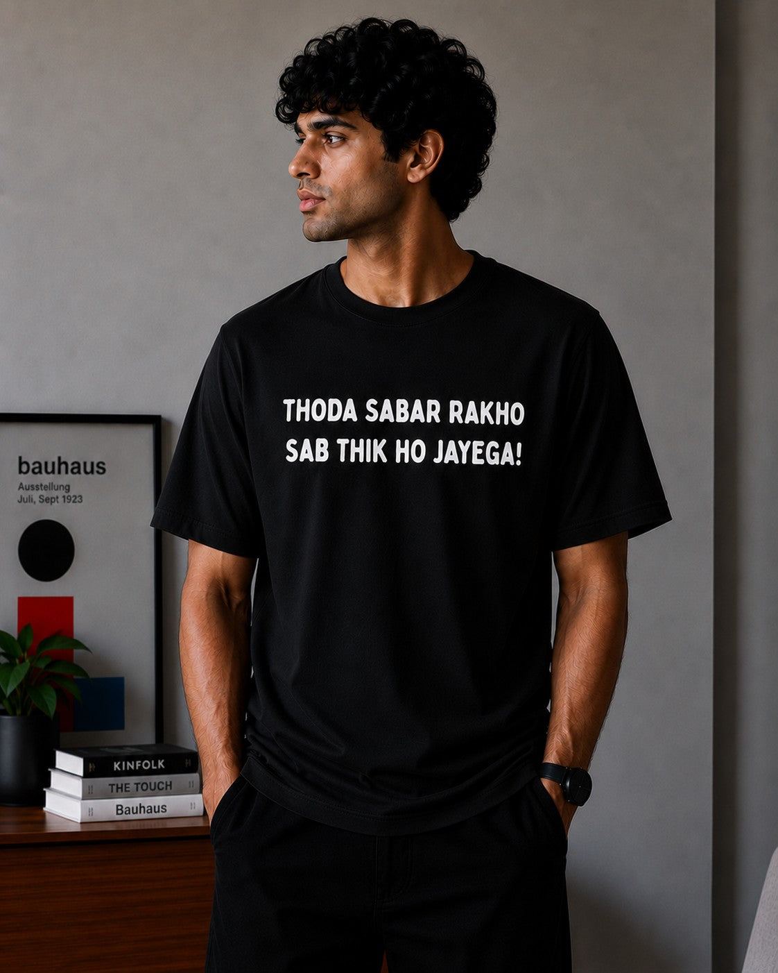 Thoda Sabar Rakho Oversized T-Shirt - Black
