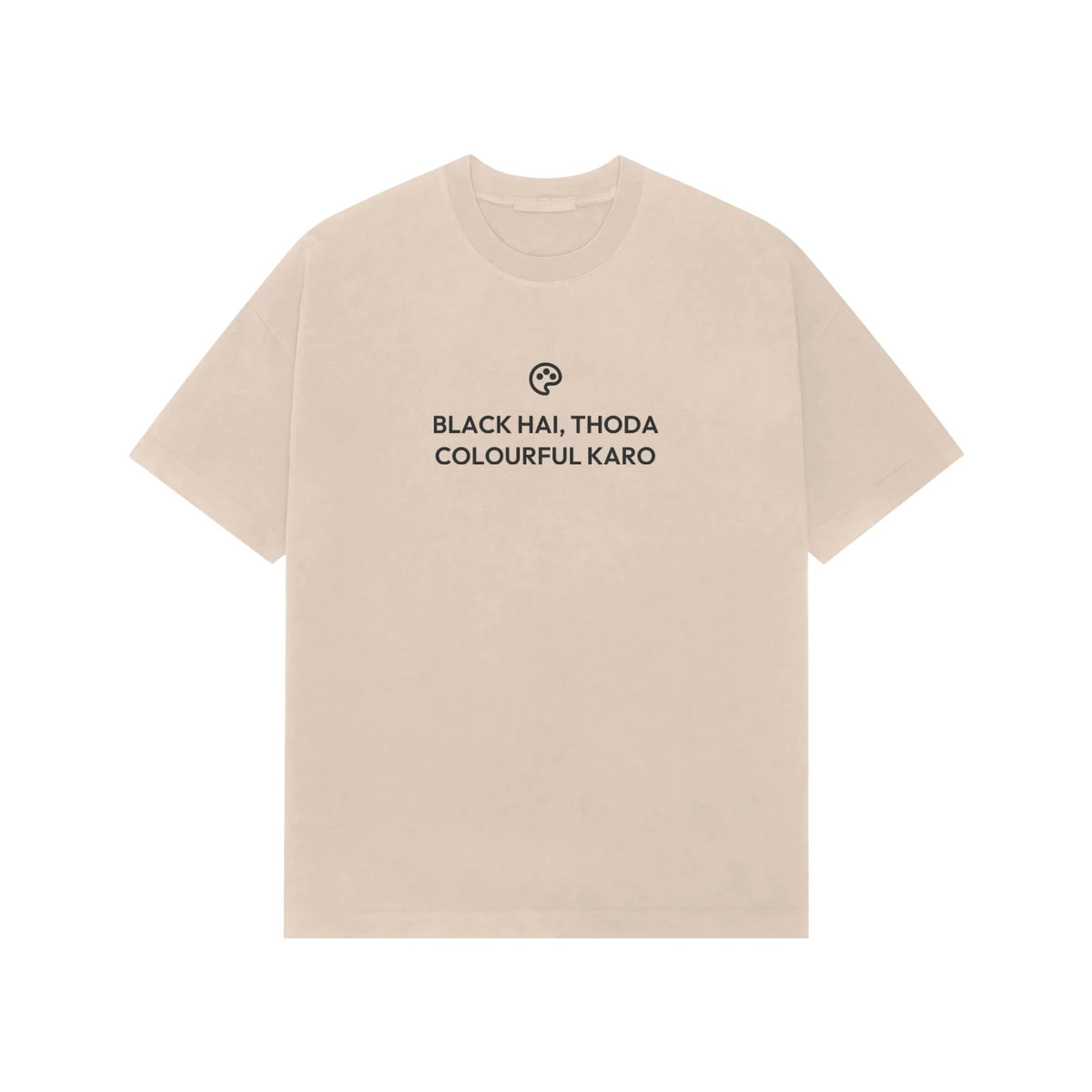 Black Hai, Thoda Colourful Karo oversized T-shirt in Beige