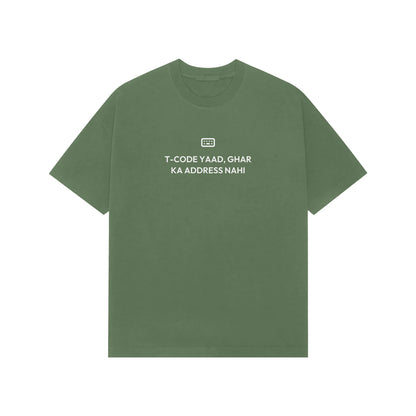 T-Code Yaad, Ghar Ka Address Nahi oversized T-shirt in Forest Green